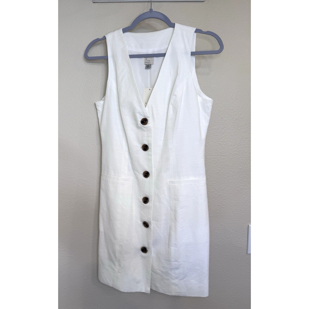 A New Day Womens XS White Linen Blend Dress Button Front Sleeveless - Picture 1 of 9